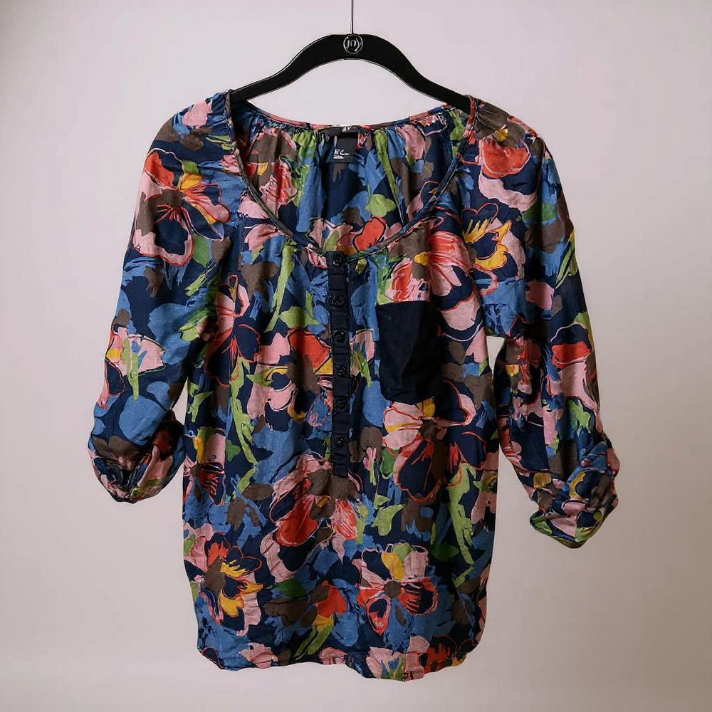 H&M Silk Blend Lightweight Floral Top